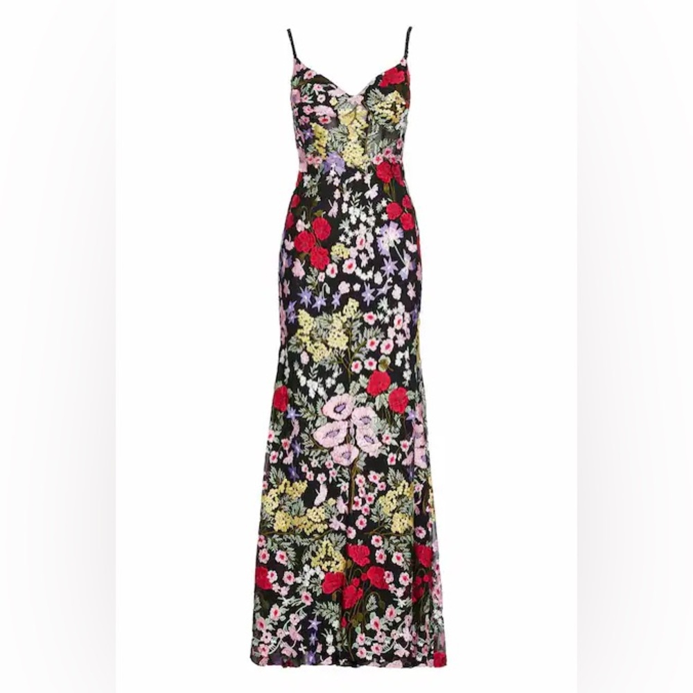 NWT Mac Duggal #67473 Black Floral Embroidery Lace Gown Rosette Dress Size 6